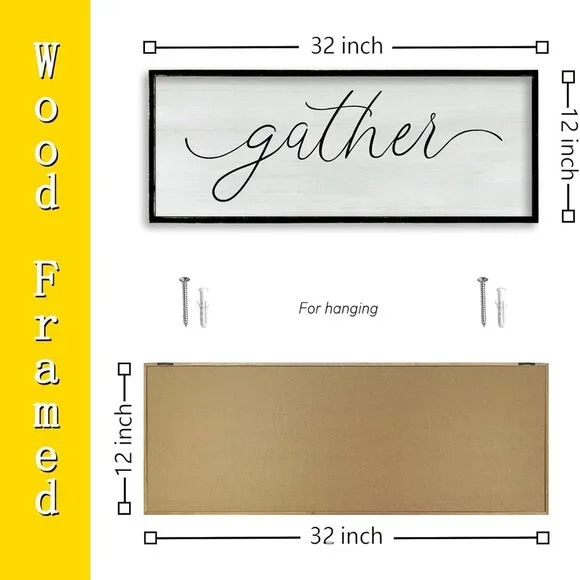 Dining Room Wall Decor Gather Sign 32×12 for Home Kitchen Cozy Family Reunion